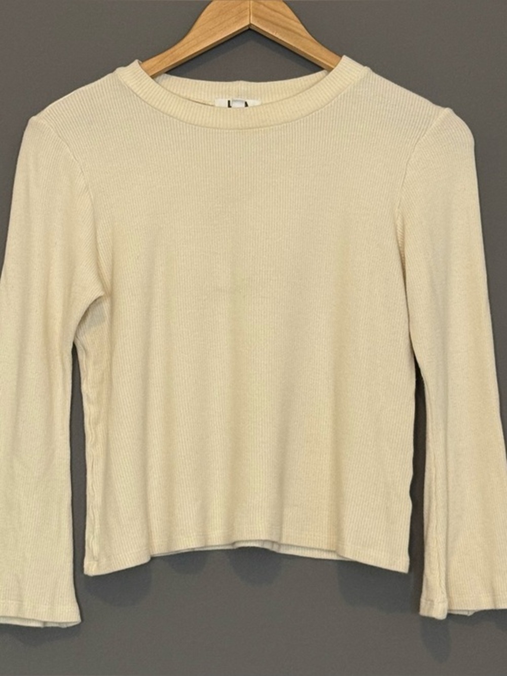 LNA Ribbed Modal Lettuce Sleeve Crop Top Cream Ivory Size S Minimalist